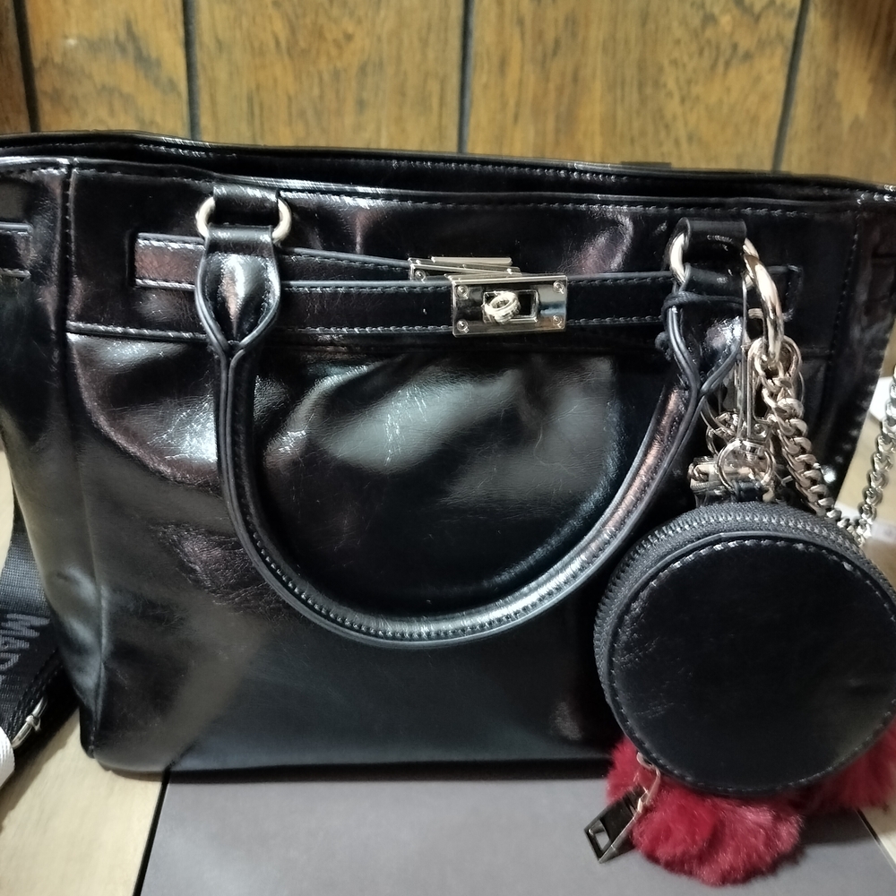 Sleek Black Patent Leather Madden NYC Shoulder Bag